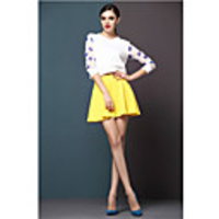 JAEJOON Frauen-Wellen-Punkt-Langarm Bluse Rock (Screen Color)