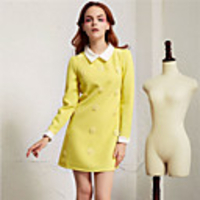 JAEJOON koreanischen Frauen Langarm-Puppe Kragen dünnes Innenkleid (Gelb)