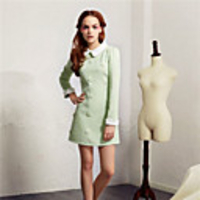 JAEJOON koreanischen Frauen Langarm-Puppe Kragen dünnes Innenkleid (Grün)