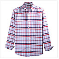 JamesEarl Herren Oxford Spinning Check Pattern Langarm-Shirt (rot und blau)