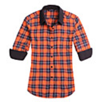 JamesPrincess Damenmode Kontrast Farbe Flanell-Langarm-Shirt (Orange)