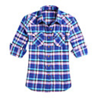 JamesPrincess Frauen British Style Karo-Muster Flanell-Langarm-Shirt (blau)