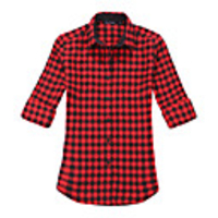 JamesPrincess Frauen British Style Karo-Muster Flanell-Langarm-Shirt (rot)