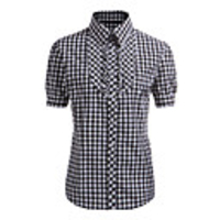 JamesPrincess Frauen Casual Check Pattern Short Sleeve Shirt (schwarz)