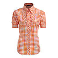 JamesPrincess Frauen Einfache Check Pattern Short Sleeve Shirt (Orange)