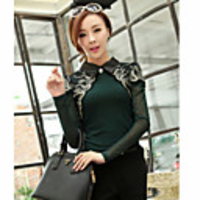 JANE FANS Big Size Fashion Revers Langarm Ausschnitt Lace Tops (Random Pattern)