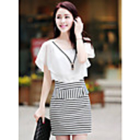 JANE FANS Bodycon Schlank Chiffon Kurzarm-Kleid mit Halskette