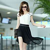 JANE FANS Elegante Asymmetrische Hem Schlank Abnehmbare figurbetontes Kleid