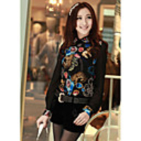 JANE FANS Langarmshirt Blümchenmuster Lange Chiffon Tops (Random Pattern,  ohne Gurt)