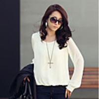 JANE FANS Lange Puff Sleeve Chiffon Tops (ohne Kette)