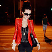 JANE FANS Mode Schulterpolster Wash Zipper Lederbekleidung