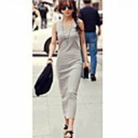 JANE FANS Schlank Solid Color bodenlangen Kleid