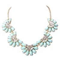 JANE STONE Acid Blue Gold Chain Blume Fashion Statement Halskette