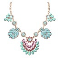 JANE STONE Acid Blue Gold Flower Spring Fashion Statement Halskette