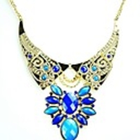 JANE STONE Blue Gold Folk Crystal Strass Halskette Erklärung