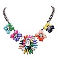 JANE STONE Bunte Gold Flower Fashion Statement Halskette