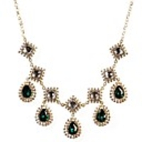 JANE STONE Grüne Tropfen-Weiß Kristall Blume Fashion Statement Halskette
