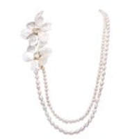 JANE STONE Natur Süßwasser Perle Braut Halskette mit 2 Schalen Blumen