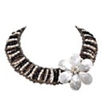 JANE STONE Weiß Black Pearl Kristall Erklärung mit Shell Blume Halskette