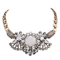 JANE STONE White Flower Kristall Strass Chunky Bib Opulente Halskette