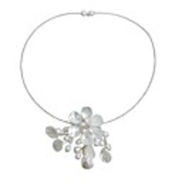 JANE STONE White Shell Mode Perlen-Blumen-Halskette Stahl Erklärung