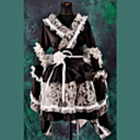 Japanese Style Long Sleeve Knielanger Black Satin Wa Lolita Kimono Outfit