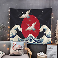 japanische malerei stil ukiyo-e wand tapisserie kunst dekor decke vorhang hängen zu hause schlafzimmer wohnzimmer dekoration kran welle sonne Lightinthebox