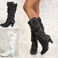 Kniehohe Stiefel für Damen mit Schnallenriemen und lässigem Design,  mit mittelhohem Absatz und vielseitigem Stil für Freizeit- und Abendgarderobe