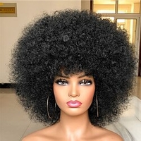 kurze Afro-Perücke mit Pony für schwarze Frauen Afro Kinky Lockenperücke 70er Jahre Premium synthetische große Afro-Perücke