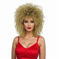 Kurze blonde Lockenperücke,  Vokuhila,  blonde,  braune Perücke mit dunklen Wurzeln,  70er-80er-Jahre-Rocker-Perücke,  zweifarbige geschichtete Perücke,  Cosplay-Kostüm-Perücken,  Damen und Herren