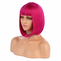 kurze Bob-Haarperücken 12 gerade mit flachem Pony synthetische bunte Cosplay tägliche Partyperücke für Frauen natürlich (heißes Rosa) Lightinthebox