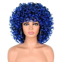 Kurze lockige Perücken für schwarze Frauen,  verworrene Afro-Lockenperücke mit Pony,  lockeres,  süßes,  lockiges,  flauschiges,  gewelltes schwarzes bis blaues Kunsthaar