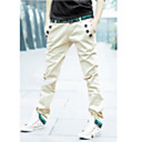 Kuwo dünne beiläufige Plaid gerade Hosen (Cream)