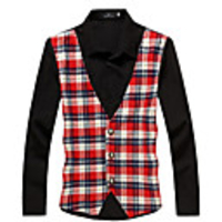 Kuwo gefälschte Zwei-Stück-Slim-spitzen Kragen Langarm-Plaid Shirt