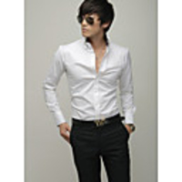 Kuwo Langarm-Satin-Dreieck Kragen-Hemd (weiß)