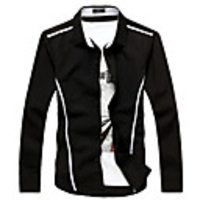 Kuwo Schlank Langarm Casual Shirt (schwarz)