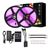KWB 2x5M Flexible LED-Leuchtstreifen Lichtsets Leuchtbänder RGB 600 LEDs SMD5050 10mm 1 12V 6A Adapter 1Set Montagehalterung 20-Tasten-Musik-Sound-Controller 1 set RGB Wasserfest Party Verbindbar