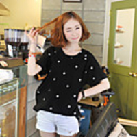 KYJ Frauen Round Kragen Oversized T-Shirt mit Print Dots (weitere Farben)