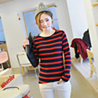 KYJ Frauen-Runde Collar Stripes Basic Shirt (weitere Farben)