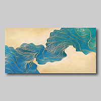 Ölgemälde handgemalte abstrakte zeitgenössische moderne gestreckte Leinwand beige blaue Linien mit gestrecktem Rahmen