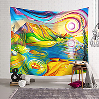 Ölgemälde Stil Wandteppich Kunst Dekor Decke Vorhang hängen zu Hause Schlafzimmer Wohnzimmer Dekoration Polyester Landschaft Fluss Boot Bergwolke Lightinthebox