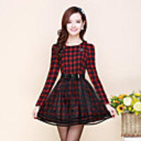 Mailljor Frauen eleganter Slim Fit prüfen Kleid (rot)