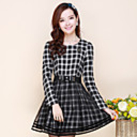 Mailljor Frauen eleganter Slim Fit prüfen Kleid (Schwarz)