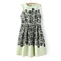 Maipinku Damen A-Line Spitze Blumendruck Chiffon ärmelloses Kleid