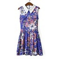 Maipinku Damentaschenblumendruck Chiffon ärmelloses Kleid