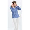 Maipinku Frauen mit V-Ausschnitt Blau Chiffon Langarm-Shirt