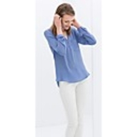 Maipinku Frauen mit V-Ausschnitt Blau Chiffon Langarm-Shirt