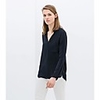 Maipinku Frauen mit V-Ausschnitt Navy Blau Chiffon Langarm-Shirt