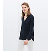 Maipinku Frauen mit V-Ausschnitt Navy Blau Chiffon Langarm-Shirt