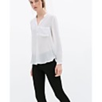 Maipinku Frauen mit V-Ausschnitt Weiß Chiffon Langarm-Shirt